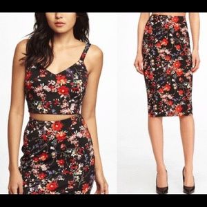 Floral cropped top & high waist midi pencil skirt