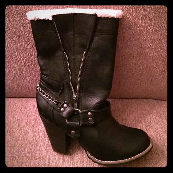 New Fur Heeled Boots NWOT