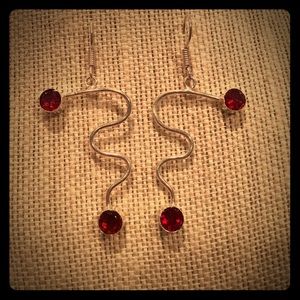 Red stone modern silver earrings