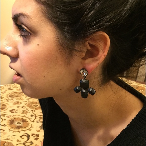 Matte black and rhinestone earrings - Picture 2 of 3