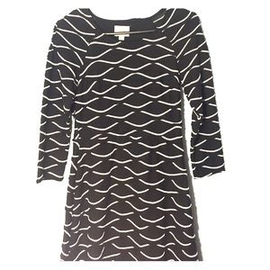 Black, long sleeve, dress with white trim design