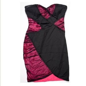 BEBE ADDICTION Bodycon Dress Black Pink Sz Small