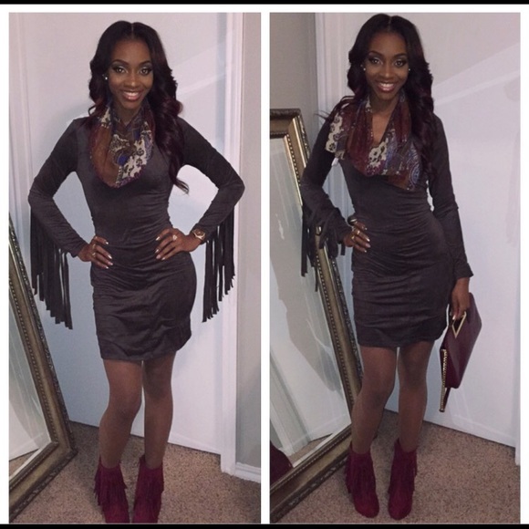 Olive suede fringe dress