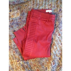 IRO red leather moto skinnys