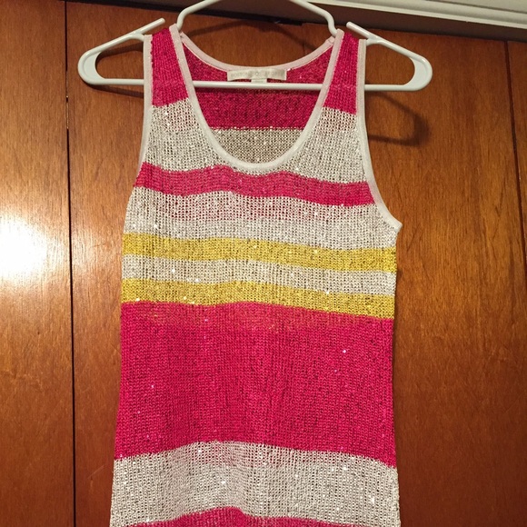 Boston Proper Striped Mesh Sparkle Tank