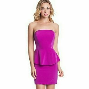 Guess Strapless Peplum Fuchsia Dress