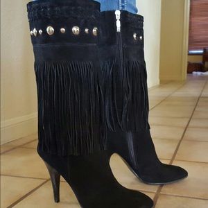 Suede leather fringed boots