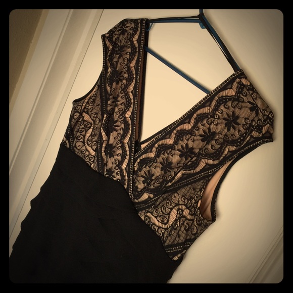Black lace and nude dress