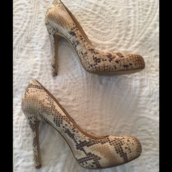 Champagne Python print heels