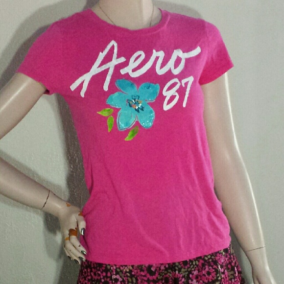 Aeropostale Pink Floral Short Sleeve Top sz L - Picture 2 of 4