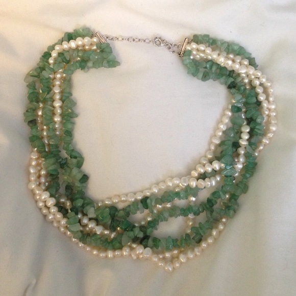 White and green beaded necklace