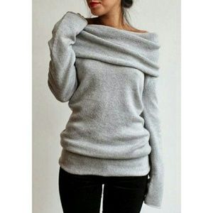 Elegant grey cowl neck sweater
