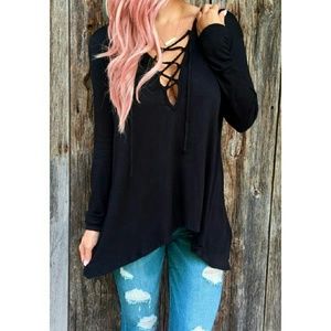 Hooded lace up long sleeve tunic