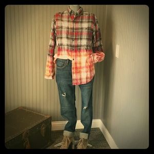 *sold* Flannel Dip Dyed Boyfriend Upcycled Shirt