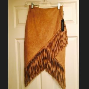 Tan suede fringe skirt