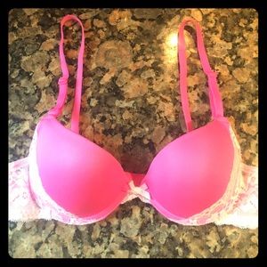Pink bra with white lace