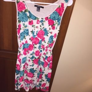 Blue, pink, white sleeveless dress.