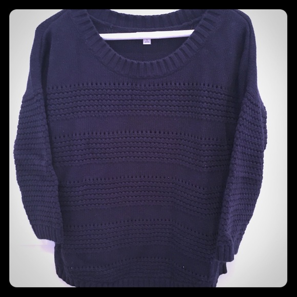 Cropped navy chunky cotton knit sweater