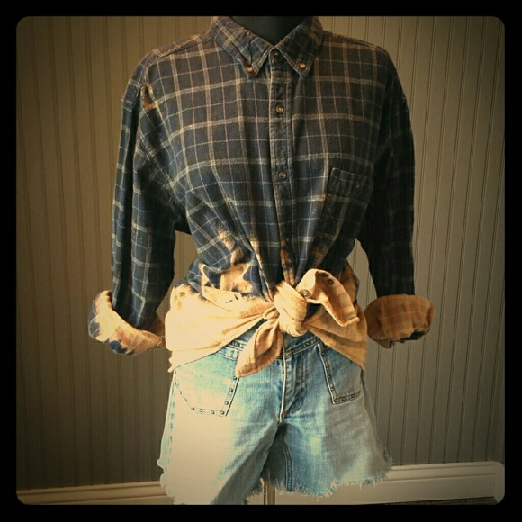 *Sold*Upcycled Bleached Flannel Dip Dyed Shirt