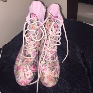 Pink Floral Combat Boots