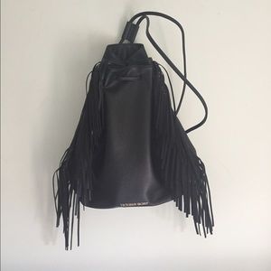 Victoria's Secret Black Leather Bucket Backpack