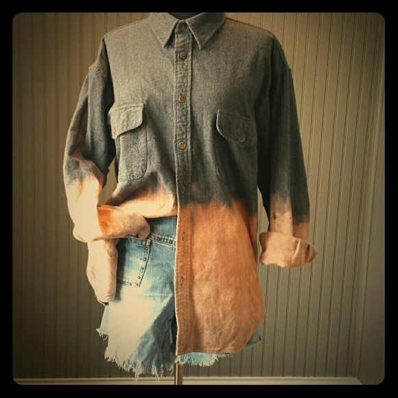 *SOLD* Flannel Dip Dyed Boyfriend Shirt Upcycled