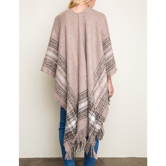 "Autumn Moonlight" Plaid Print Poncho Cardigan - Picture 2 of 4