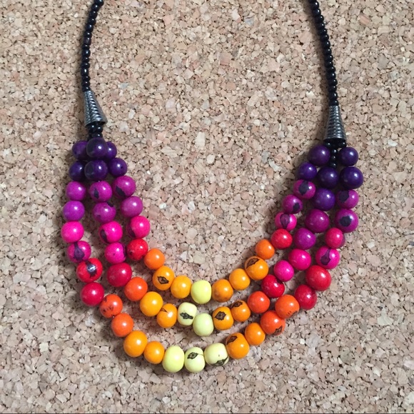 Acai beaded three strand necklace