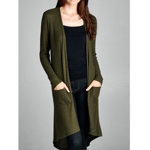 "New Wings" Olive Long Cardigan - Picture 3 of 4