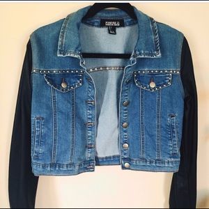Studded Denim jacket with faux leather sleeves