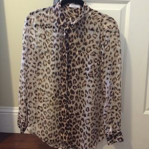 Equipment leopard print sheer blouse