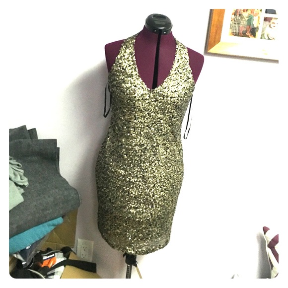 Brand New Gold Sequin Halter Dress