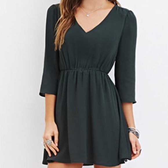 Forever 21 Hunter Green V-Neck Mini Dress