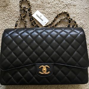New Chanel classic double flap Maxi Caviar gold
