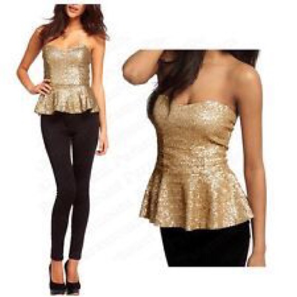 ⚜Gold Strapless Peplum Top⚜