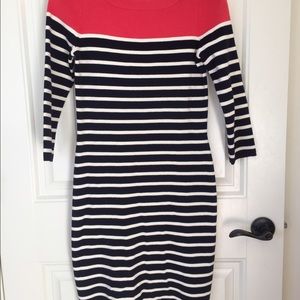 Talbots Navy and Cream Stripe Sweater Dress