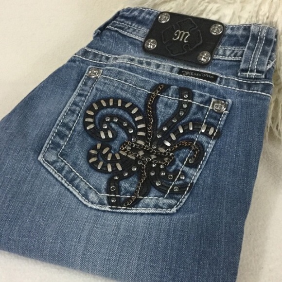 Miss Me Leather Fleur de Lis pocket jeans