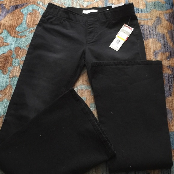 Black elastic waist flare jeans