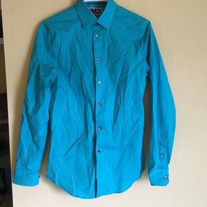 Wore Once Mens Express Teal Blue Dress Shirt
