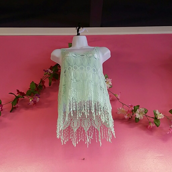 ❎SOLD❎🔮ENTRO Mint Green Boho Fringe Top - Picture 4 of 4