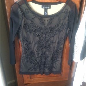 INC lacy top with sheer arms.  Size S