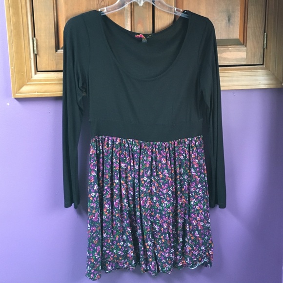 Black and Floral Long Sleeve Dress