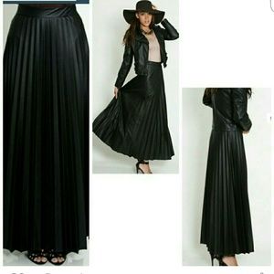 Faux leather pleated maxi skirt