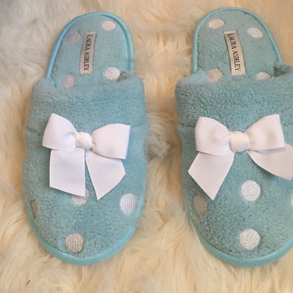 Blue and white polka dot slippers