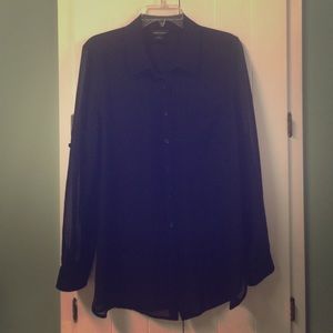 Slight sheer, black button down blouse. Classic!