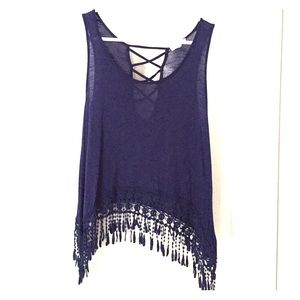 Navy top with fringe at bottom