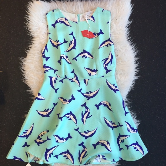 Kling blue dolphin skater dress