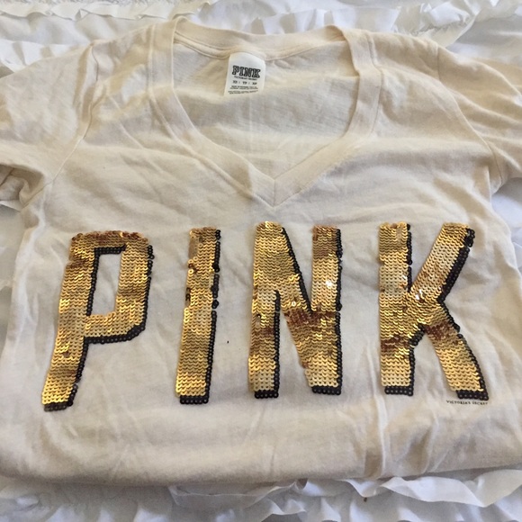 PINK v neck with gold sequins