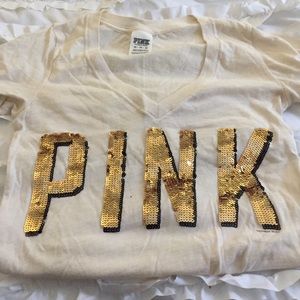 PINK v neck with gold sequins