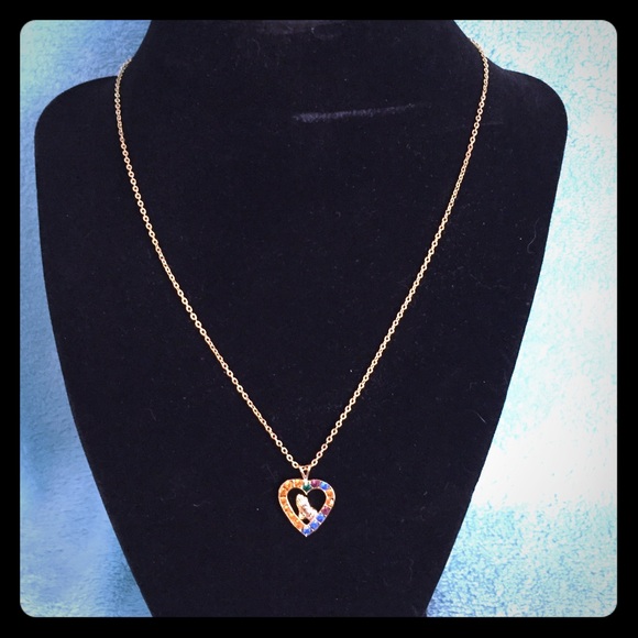 Multi colored stone heart necklace.